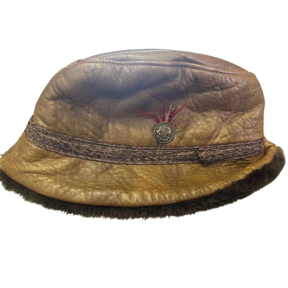 Leather Hat Vintage North King J J Seifter Union Made Brown Lined Men‎ Small